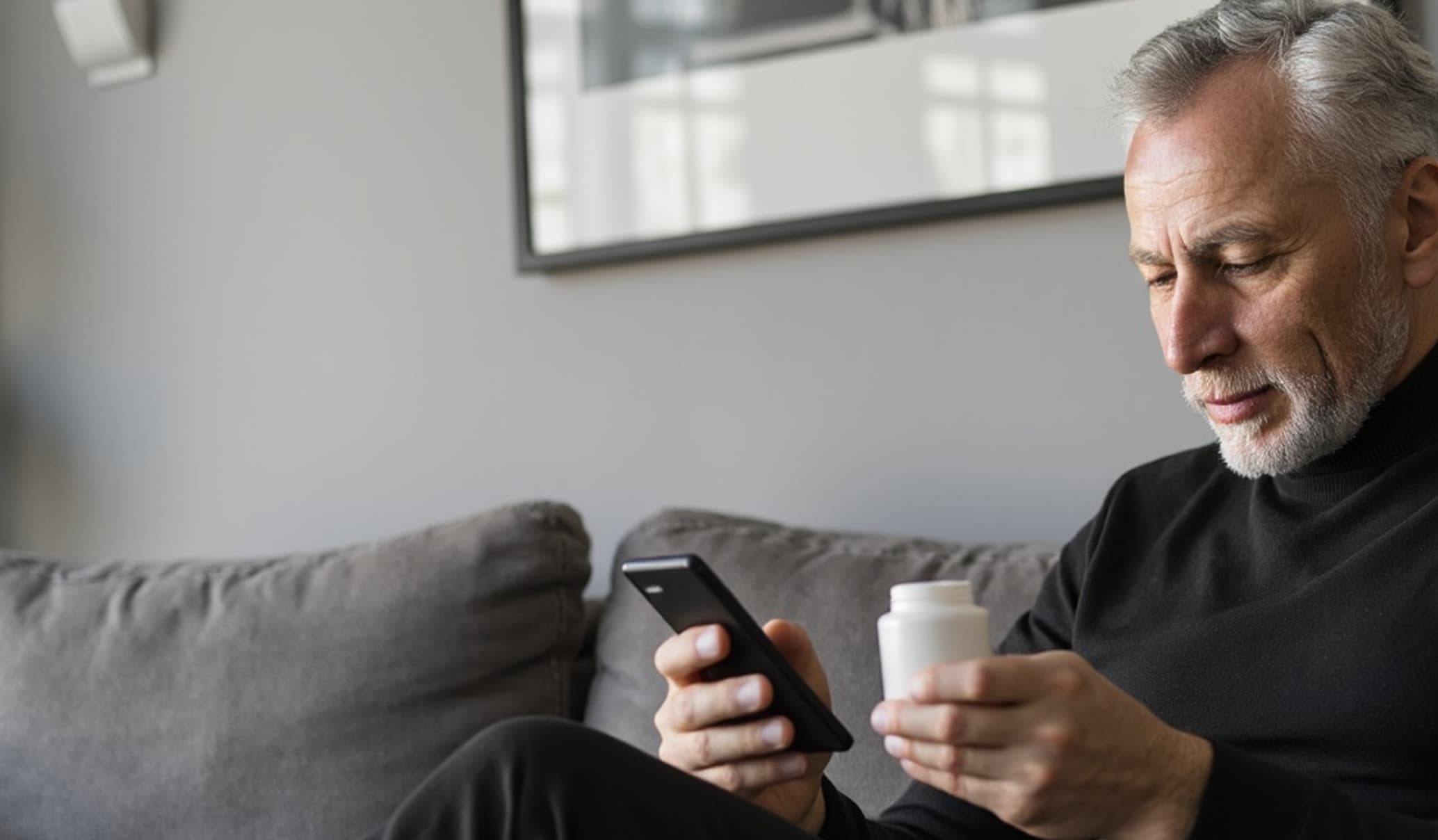 man reading the medicine label